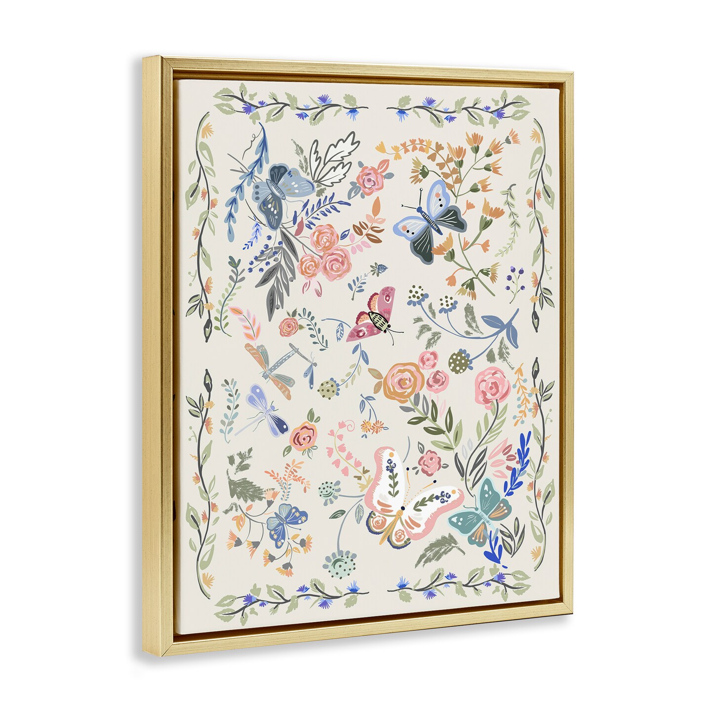 Stupell Industries Flowers & Garden Friends Framed Floater Canvas Wall Art Design by Ani Del Sol