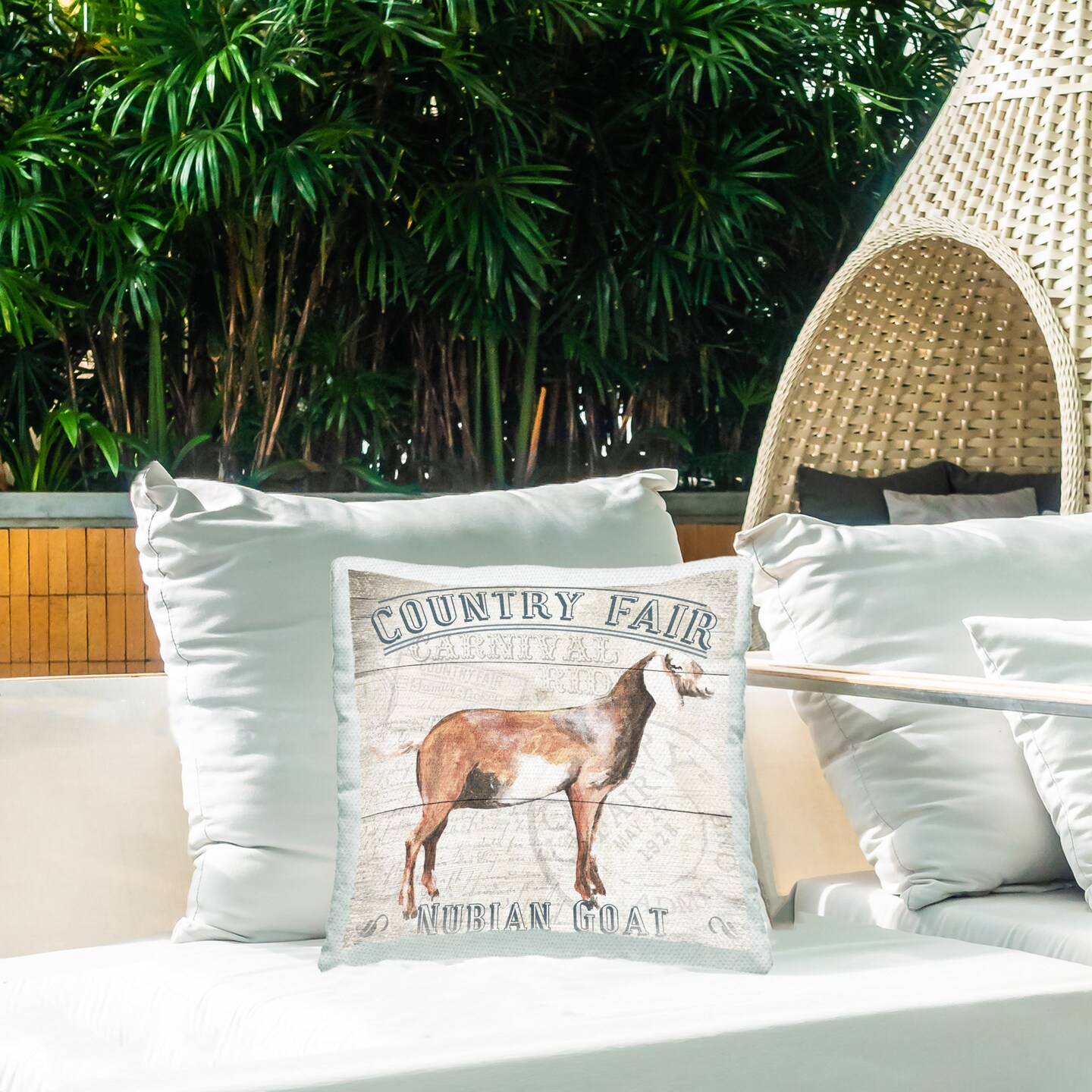 Country Fair Goat Design by Gail Fraser Outdoor Printed Pillow