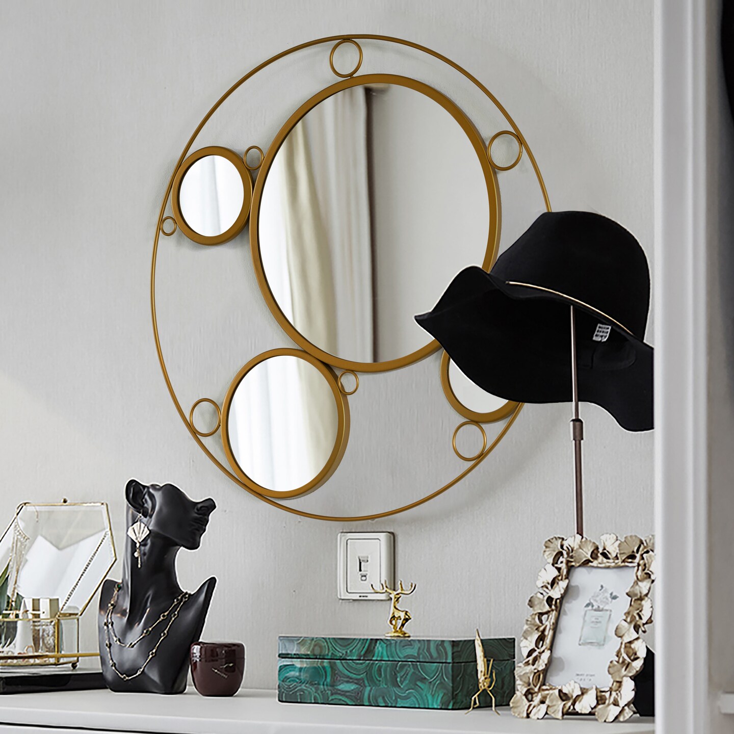 Uniquewise Decorative Metal Wall Mounted Modern Mirror - Perfect for Living Room, Bedroom, Bathroom Vanity, Entryway, or Hallway, Adding Elegance and Charm to Your Space