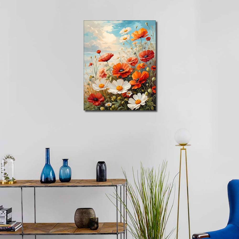 Paint by Numbers for Adults Flowers - Poppies Paint by Number Kids Paint by Number Landscape Paint by Numbers for Adults Beginner Acrylic Adult Paint by Number Kits On Canvas, 16&#x22;x20&#x22;
