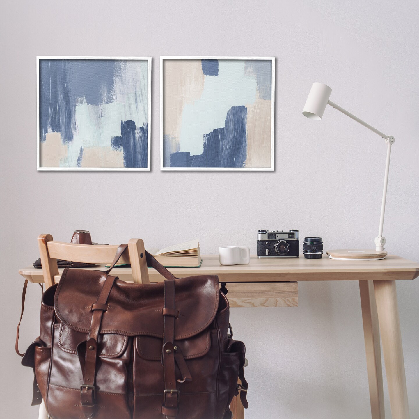 Stupell Industries Restless Blue Brush Strokes 2 pc Framed Giclee Wall Art Set Design by Lucille Price