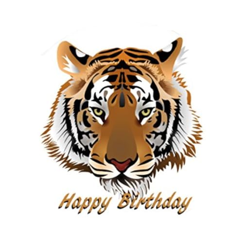 Happy Birthday Tiger Image Edible Cake Topper- 8&#x22; Round