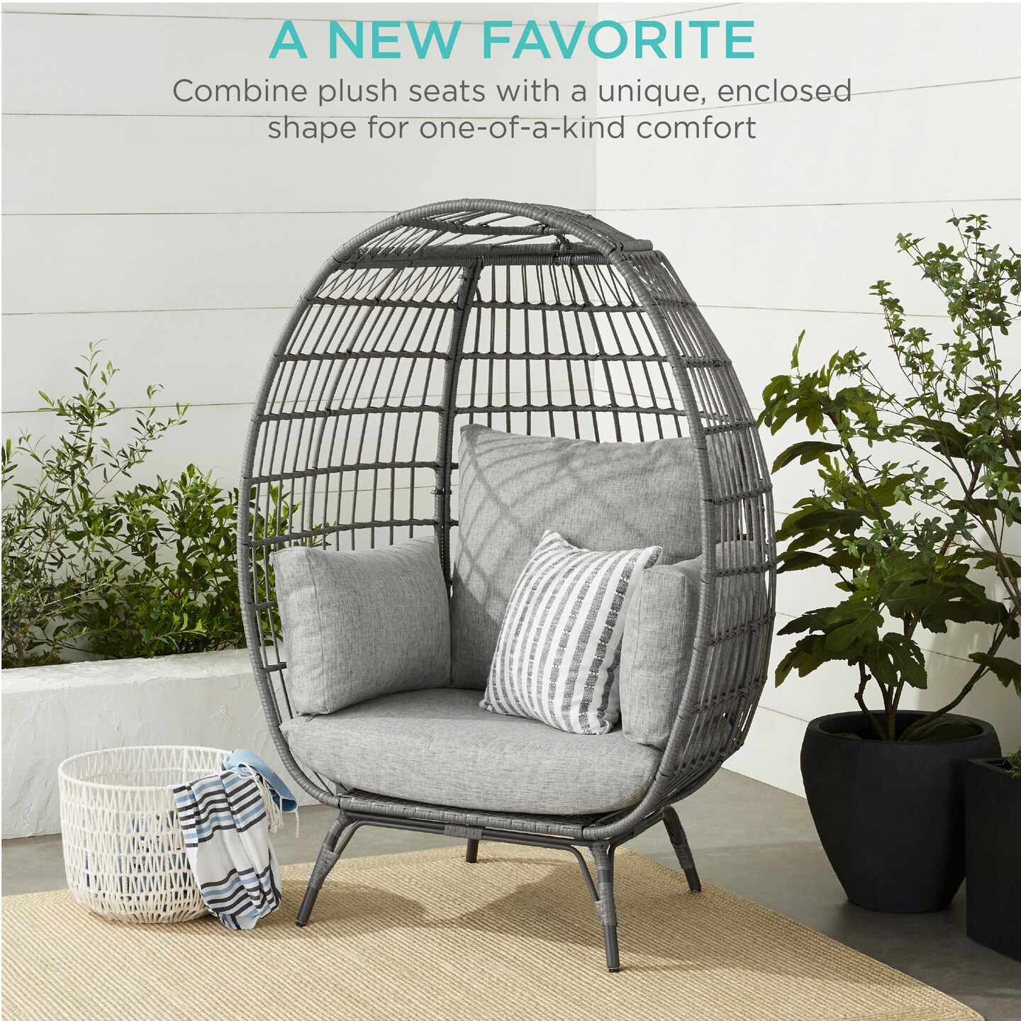 Best Choice Products Wicker Egg Chair Oversized Indoor Outdoor Patio Lounger w/ Steel Frame, 440lb Capacity