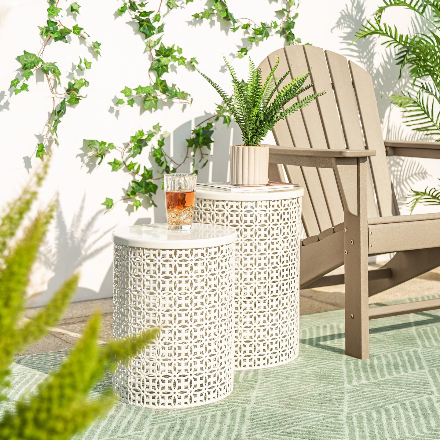 Set of 2 Multi-functional Metal garden Stool or Planter Stand or Accent Table or Side Table