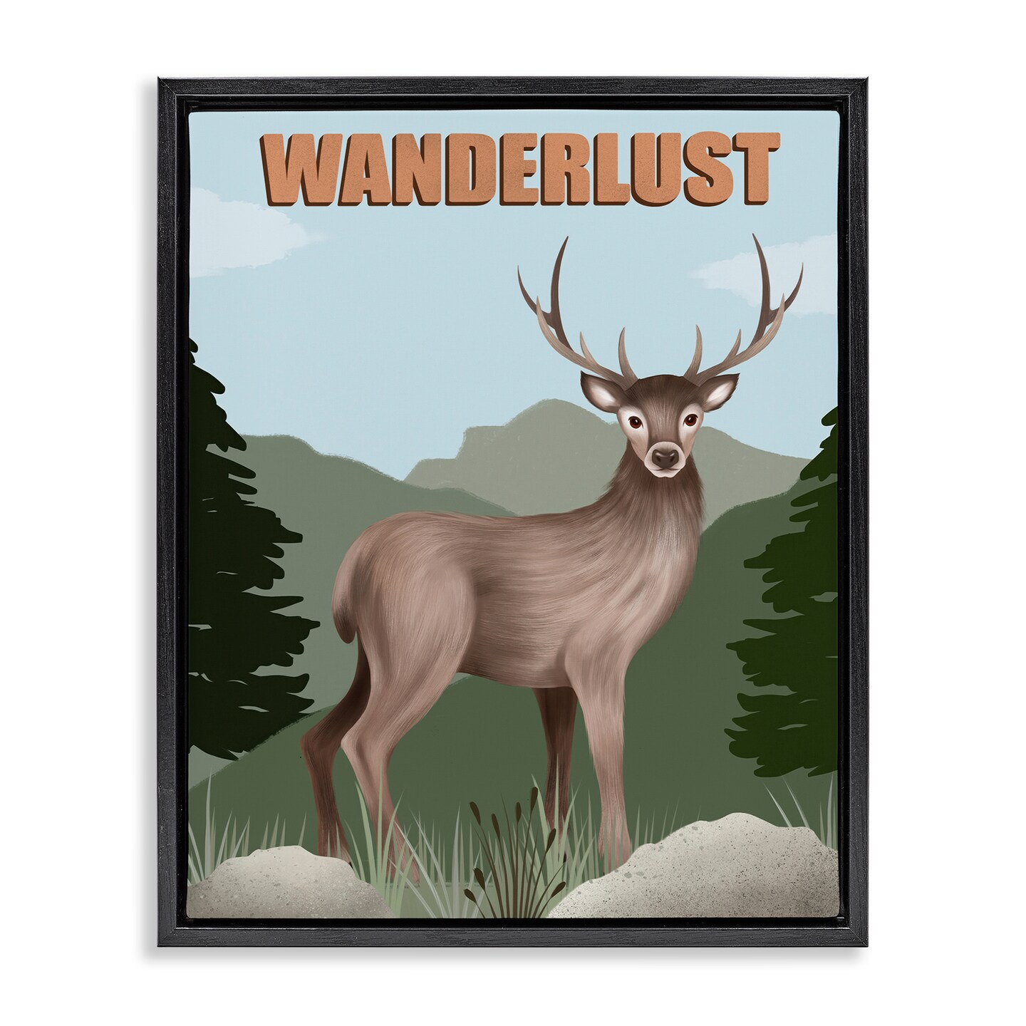 Stupell Industries Wanderlust Nature &#x26; Deer Framed Floater Canvas Wall Art Design by Jo Taylor