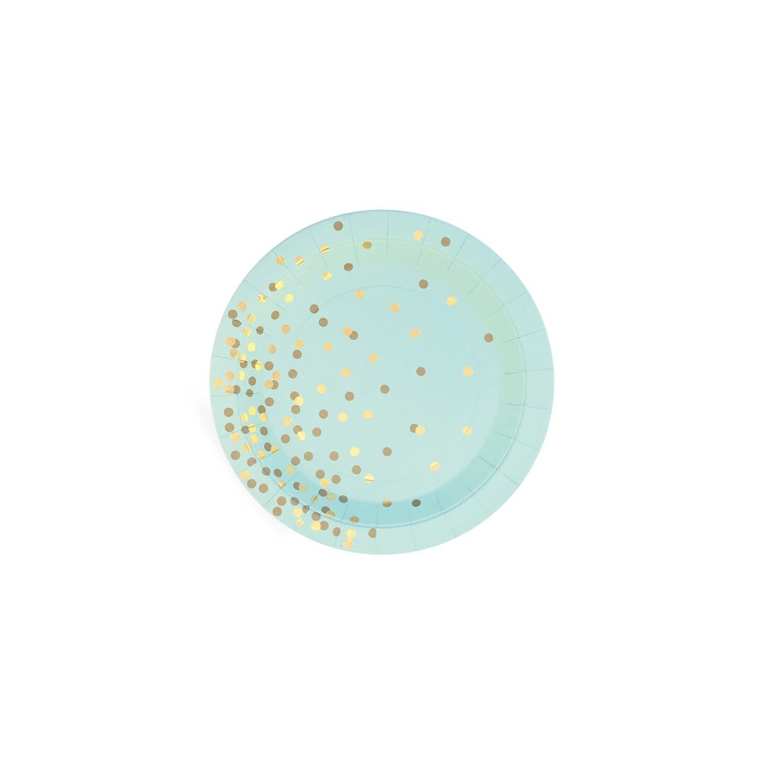 Paper Eskimo Mint Green & Gold Confetti Dessert Plates – 7" Durable Party Plates for Weddings, Birthdays & Celebrations – 12 Pack