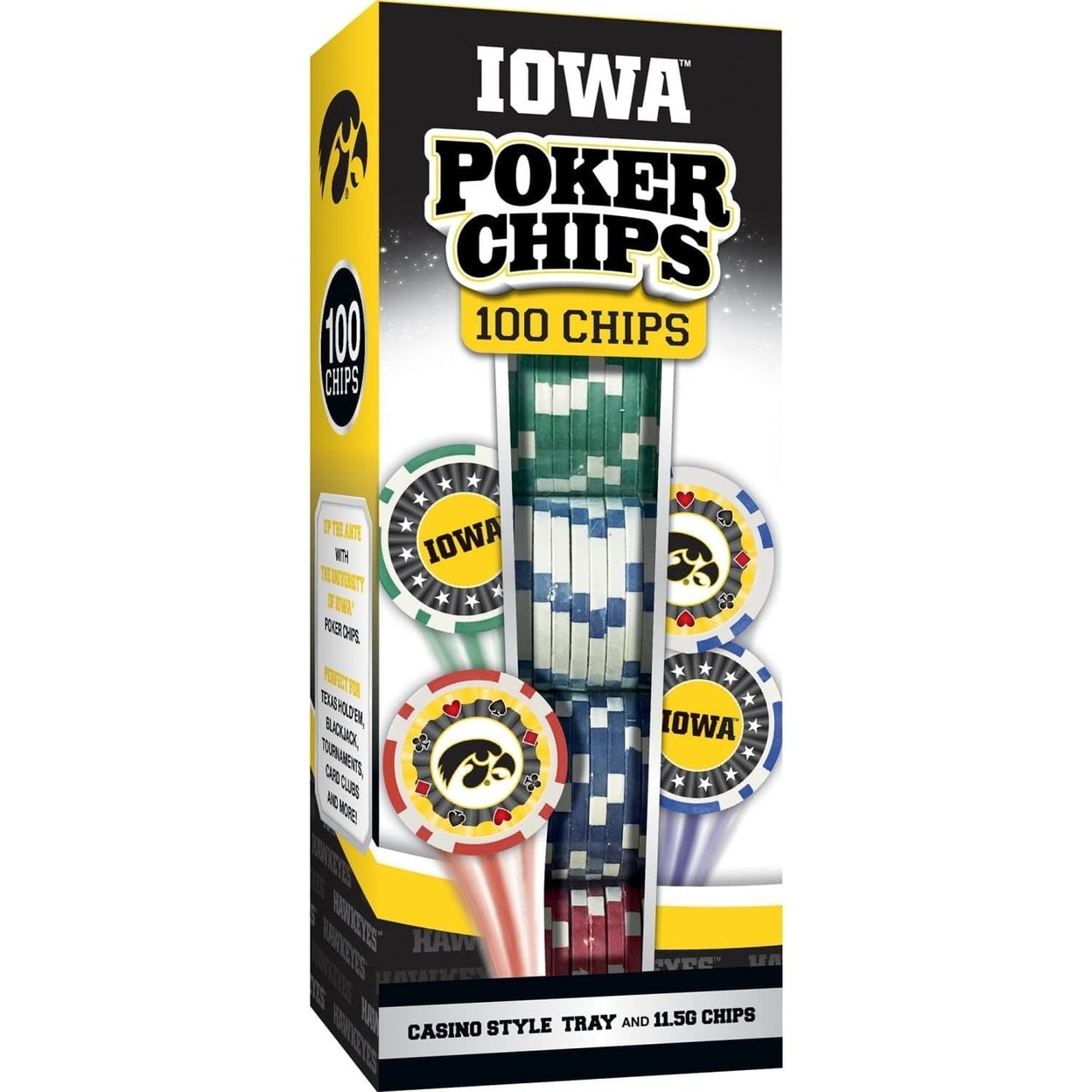 Iowa Hawkeyes Casino Style Poker Chips Set 100 Piece Black Tray Ncaa