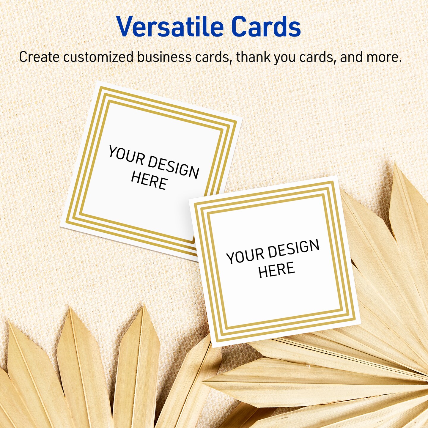 Avery Printable Square Cards, Gold Multi-Lined Border, 2.5&#x22; x 2.5&#x22;, Matte White Square Cards, Laser/Inkjet, 90ct, Great for Business Cards