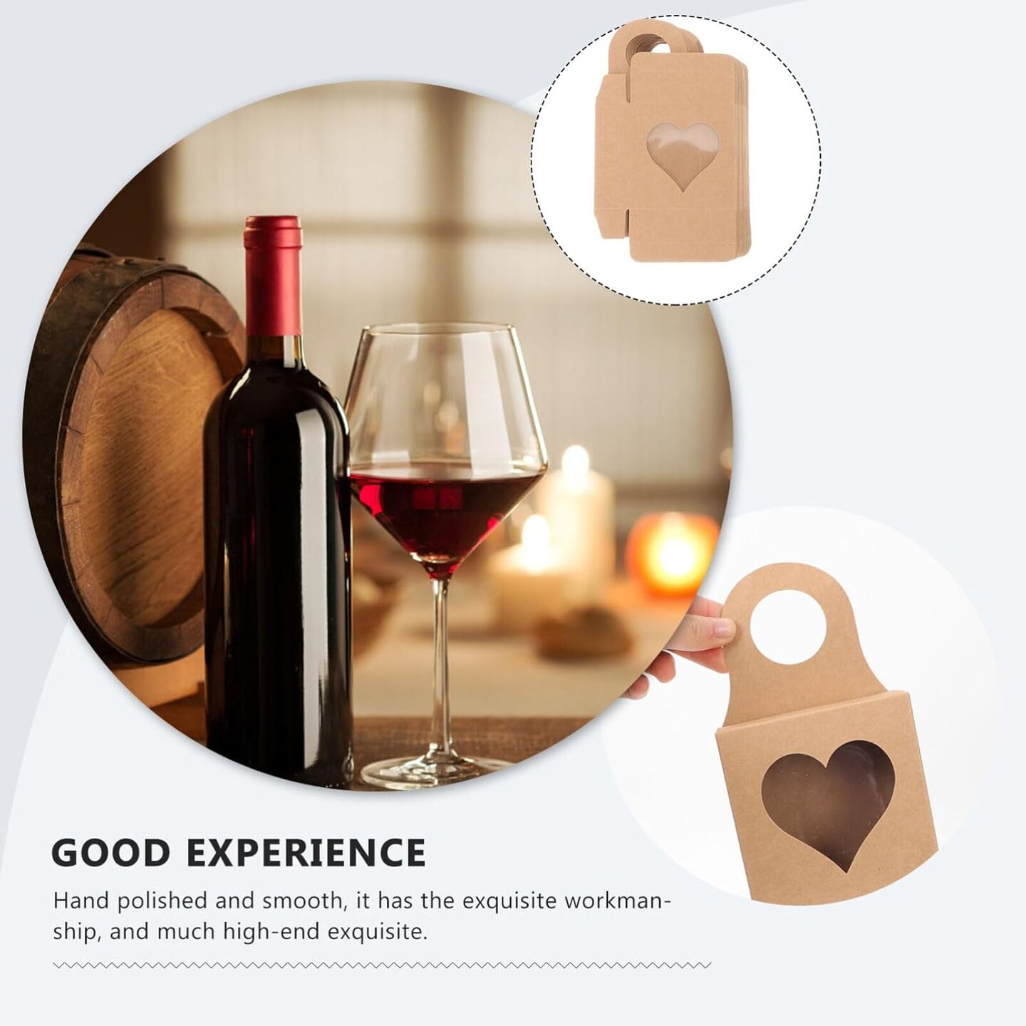 25pcs Wine Bottle Box with Heart Window, Foldable Wine Bottle Gift Boxes Kraft Paper Gift Boxes Bottle Hanger Favor Boxes for Candy Chocolate Valentine Gift Box