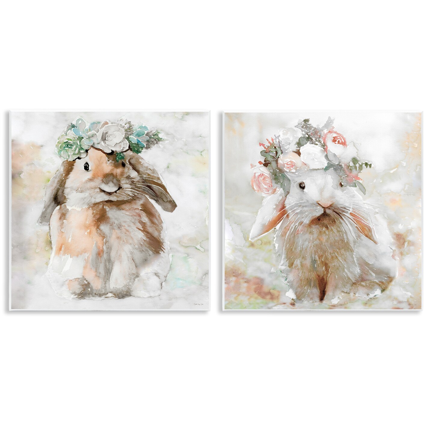 Stupell Industries Soft Spring Floral Bunnies 2 pc Wall Plaque Art Set ...