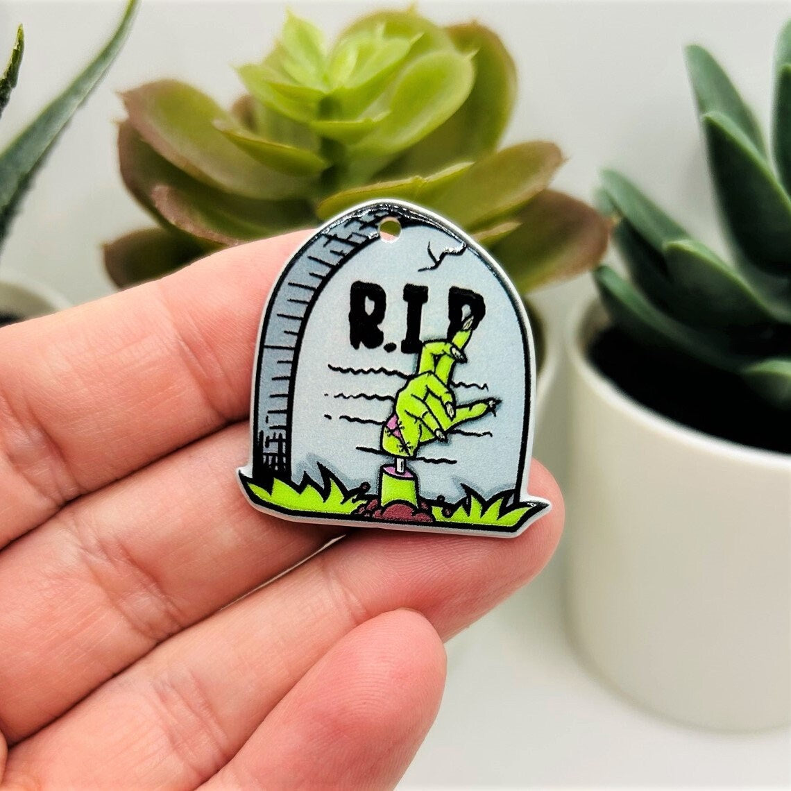 1, 4 or 20 Pieces: Acrylic Zombie Tombstone Halloween Charm - Double Sided