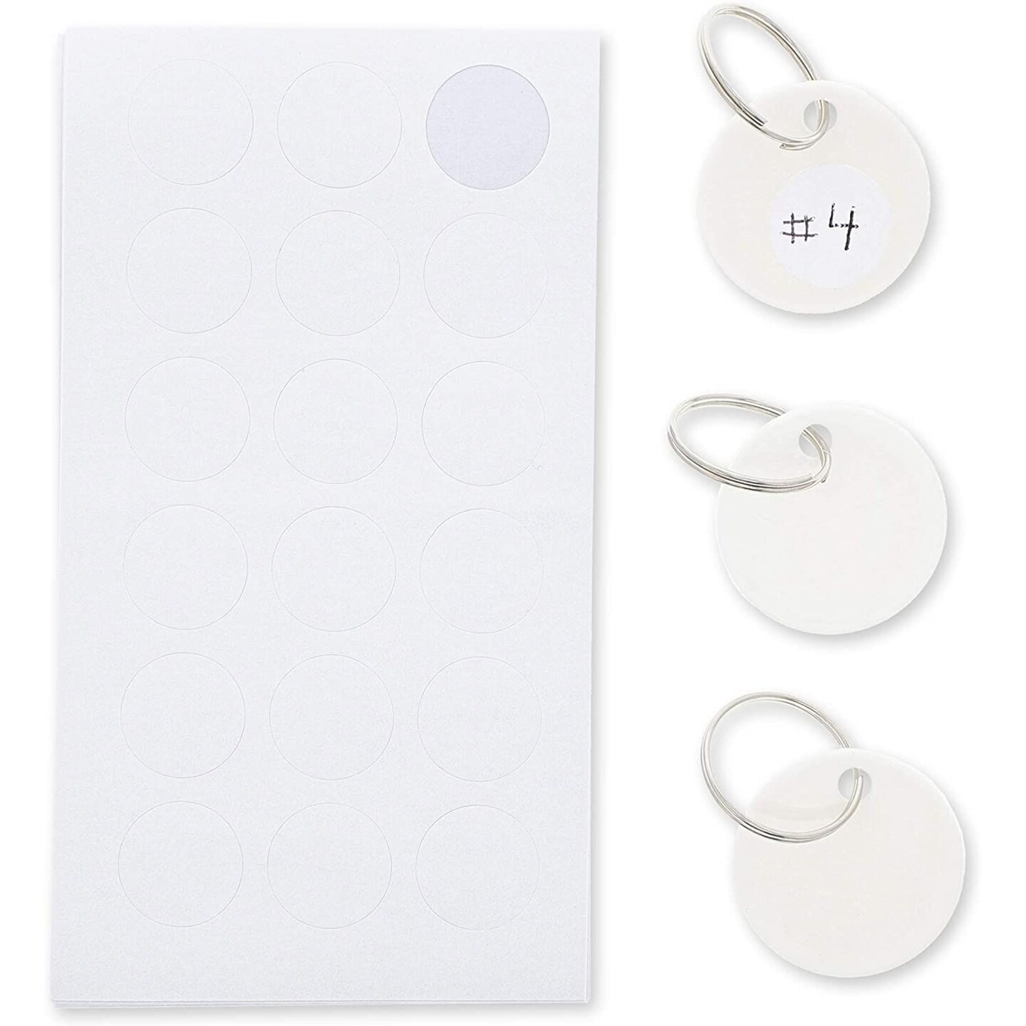 Juvale Round Key Tags with Split Rings and White Sticker Labels (96 Pack), White