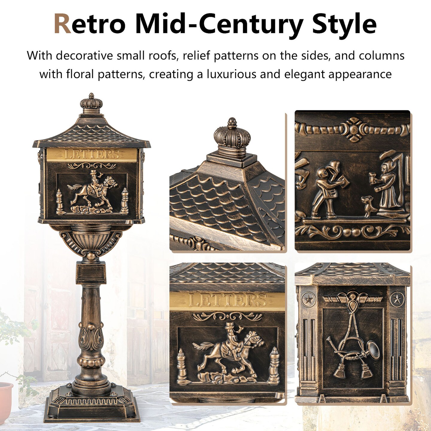 Costway Retro Cast Aluminum Mailbox Lockable Security Postal Letter Box withBaffle Door Bronze/Black/White