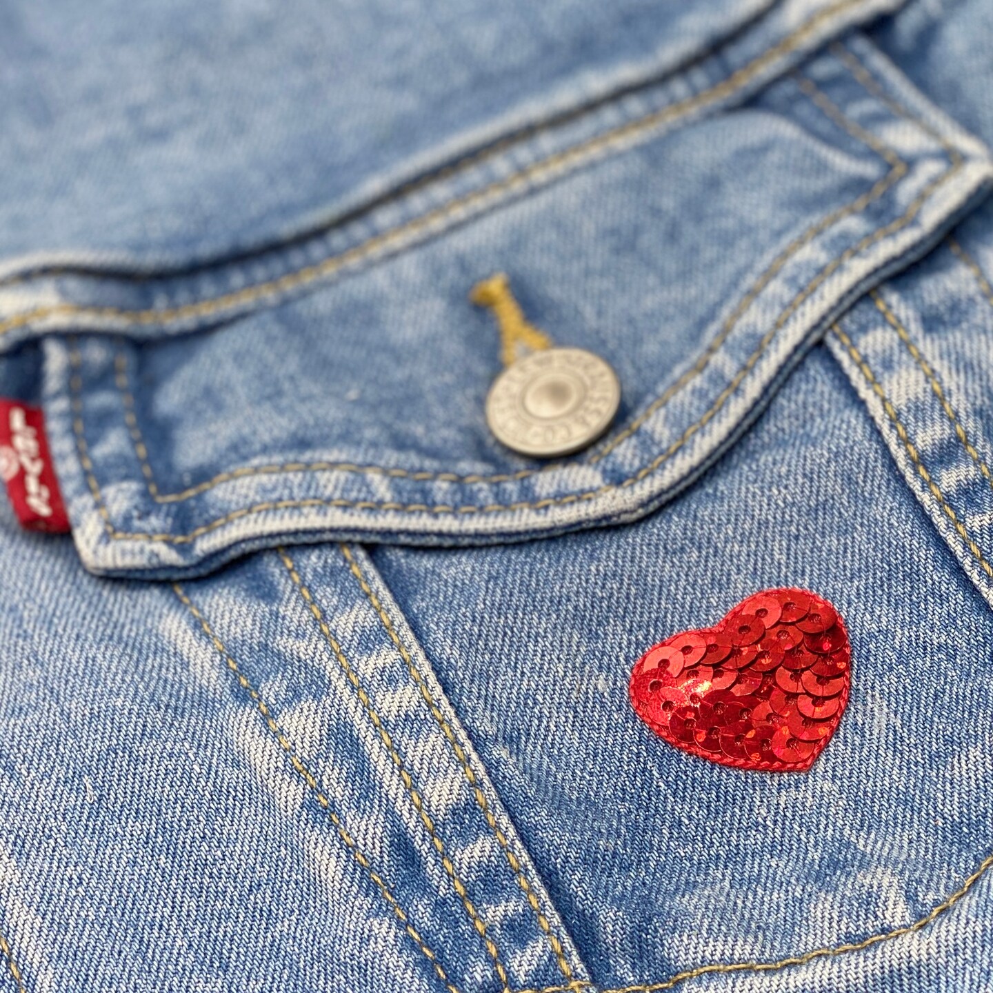 Set of 3, 1&#x22; Small Red Sequin Heart, Valentine, Embroidered, Iron on Patch
