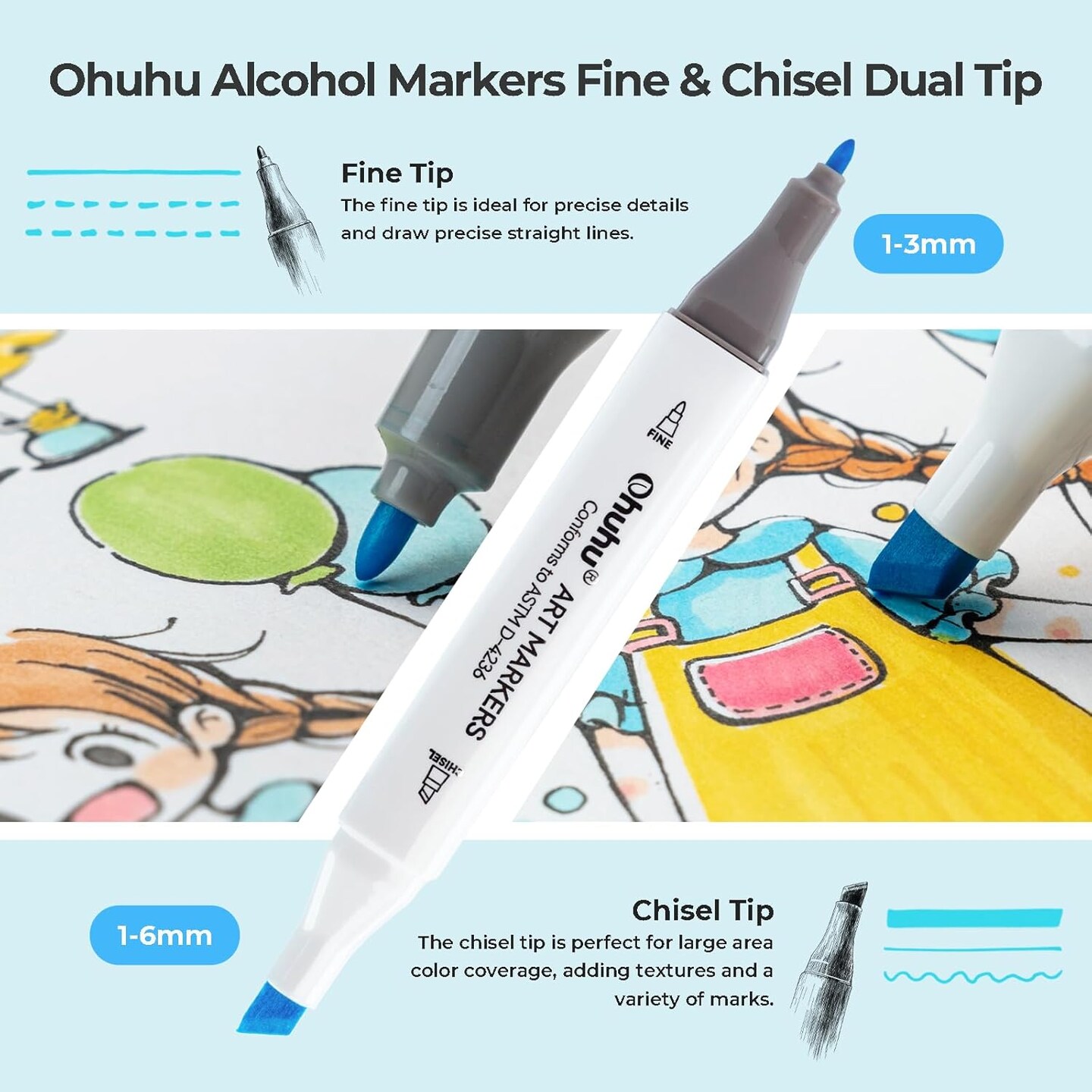 Ohuhu Markers for Starters, 80-color Chisel &#x26; Fine Dual Tips Alcohol Markers Coloring Illustration Sketching Alcohol Art Marker Set for Adult Beginner, Great Value Pack for Students&#x27; Art Class -Manoa