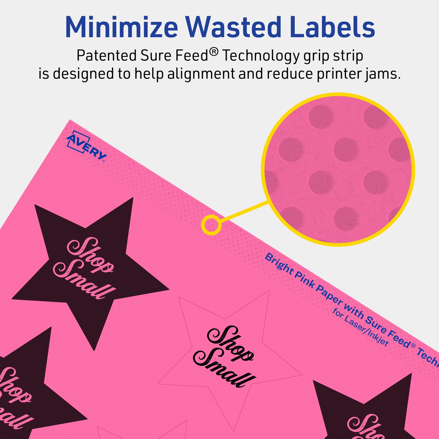 Avery Bright Pink Paper Labels, 2-1/4&#x22; x 2-3/8&#x22; Star