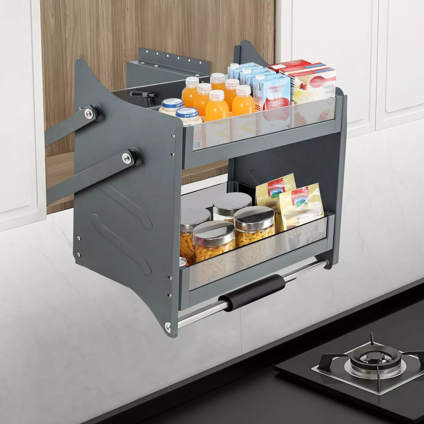 24 Inch Kitchen Pull Down Shelf Wall Cabinet Storage Organizer Convenient Heavy