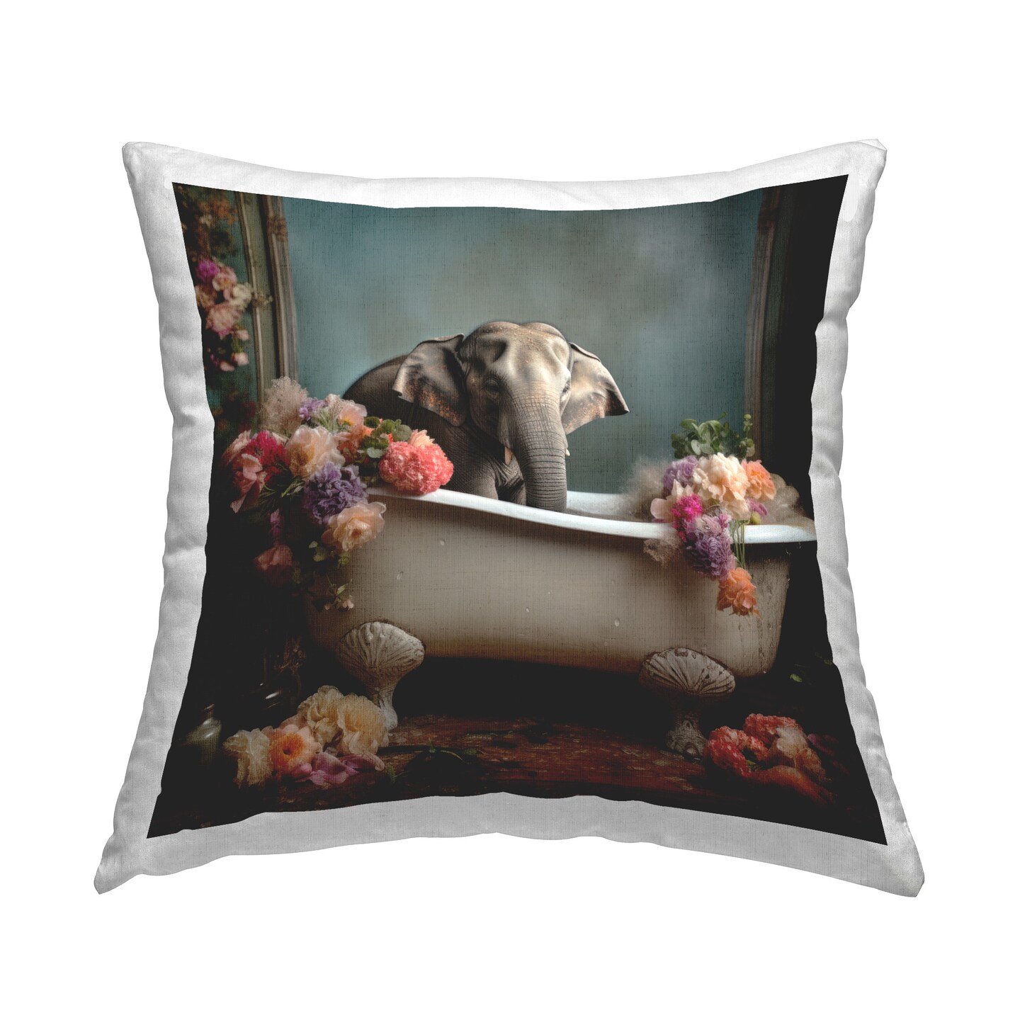 Elephant &#x26; Antique Bath Design by Lazar Studio Throw Pillow 