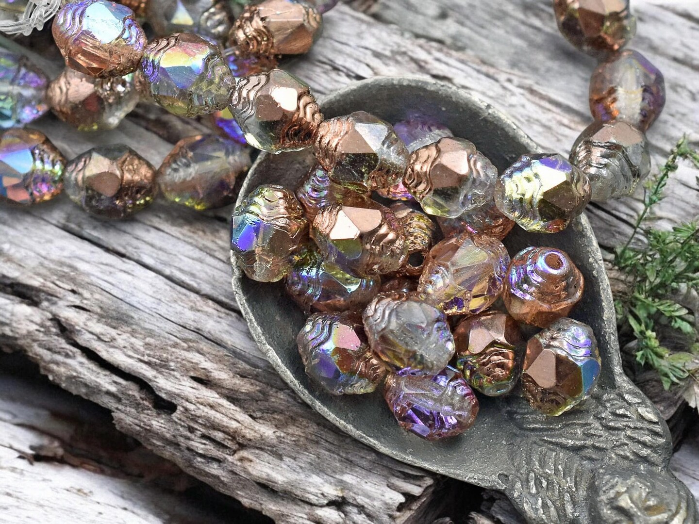 *15* 6x8mm Copper Rainbow Washed Crystal Oval Cathedral Beads