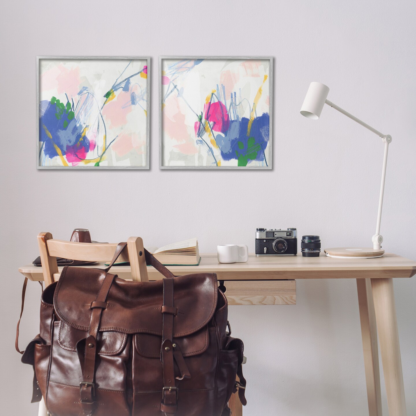 Stupell Industries Pink Blue Pop Abstract 2 pc Framed Giclee Wall Art Set Design by June Erica Vess