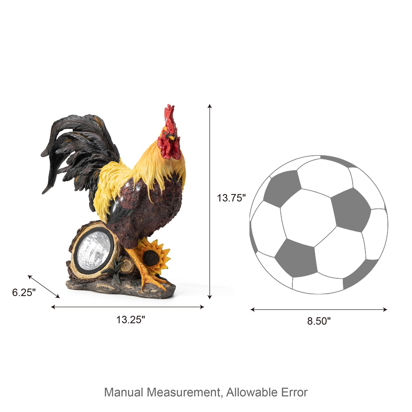 13.75&#x22;H Resin Solar Powered Vibrant Rooster Garden Statue