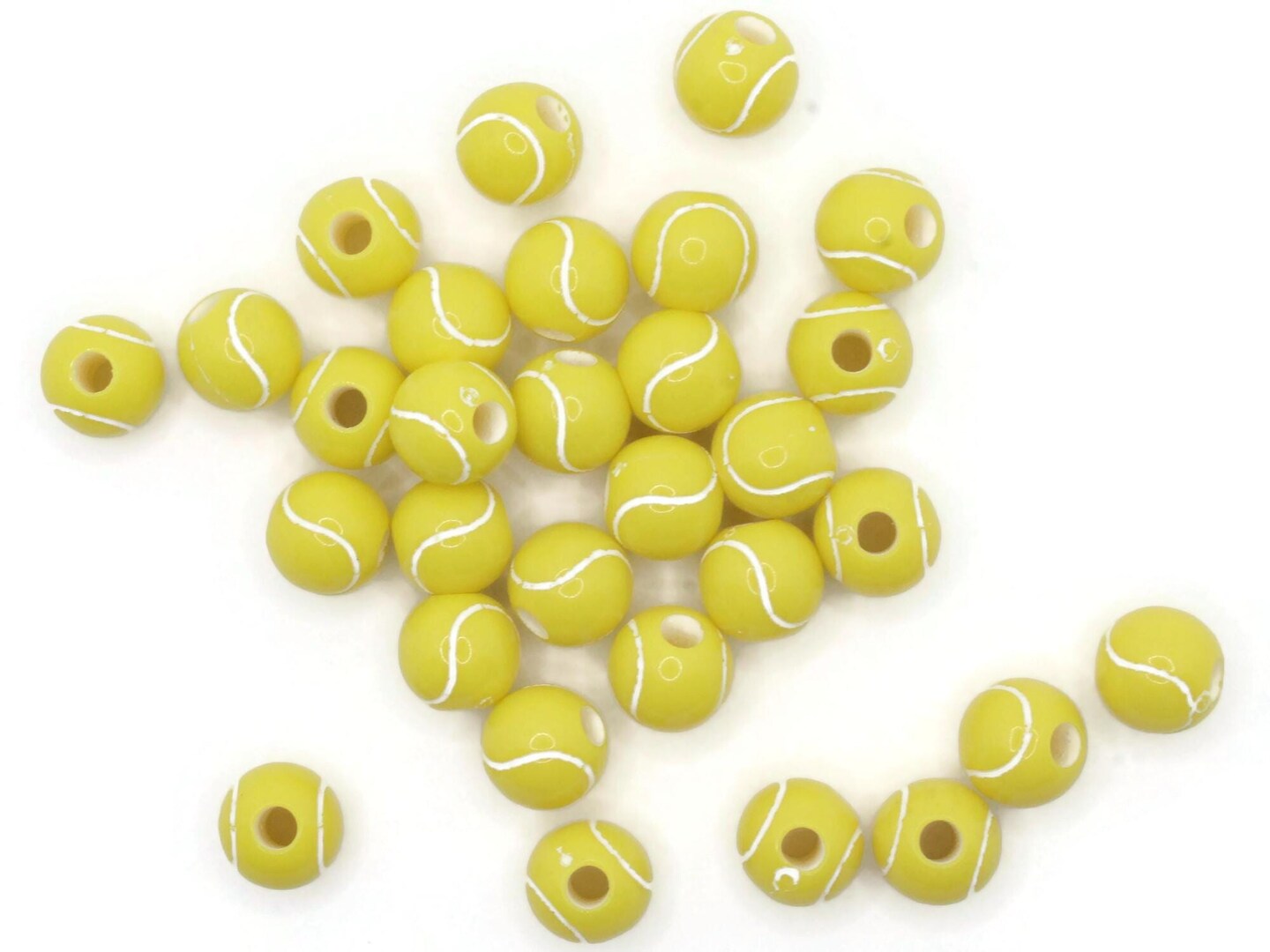 30 11mm Yellow Tennis Ball Round Plastic Sports Beads