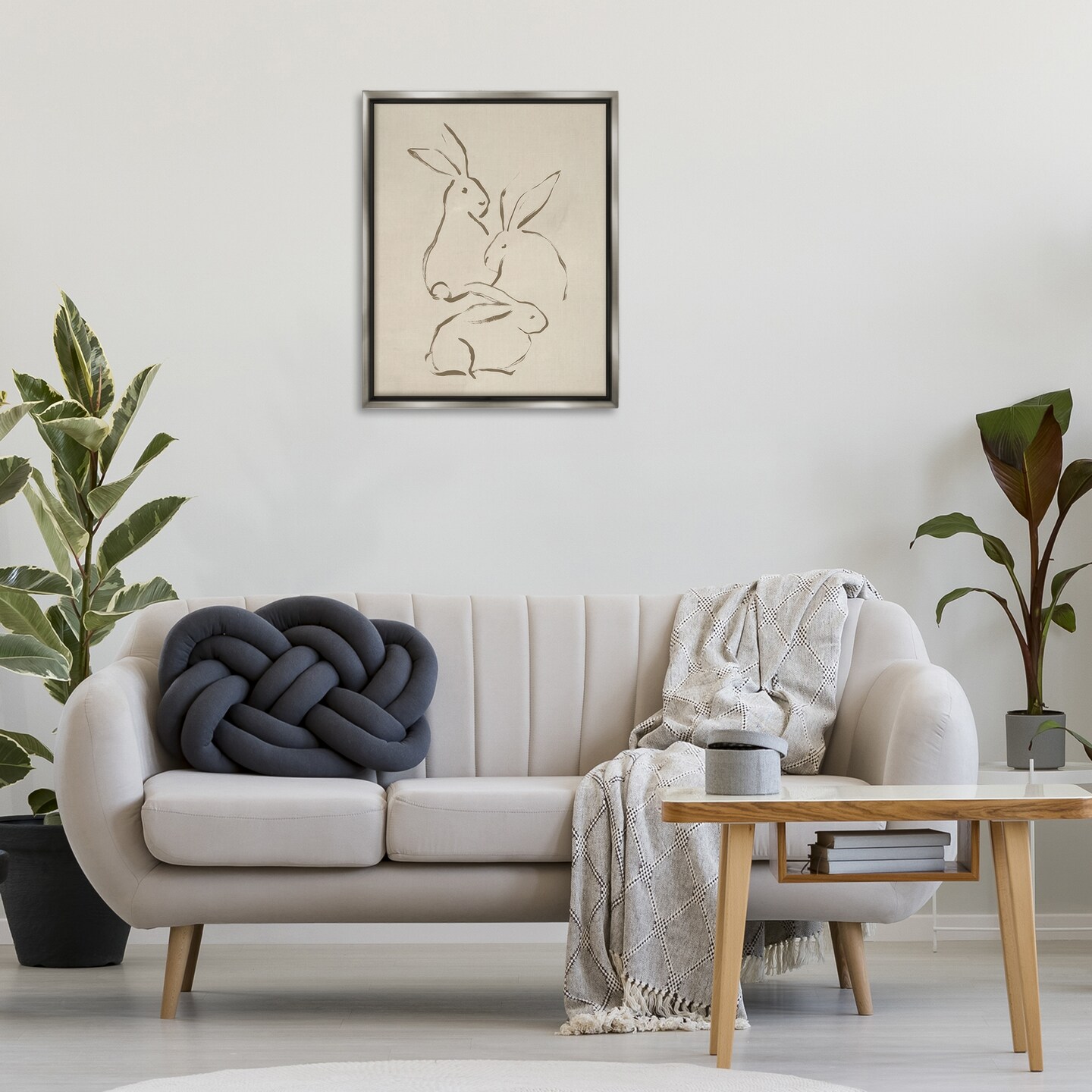 Stupell Industries Earthtone Bunny Sketch Framed Floater Canvas Wall Art Design by June Erica Vess