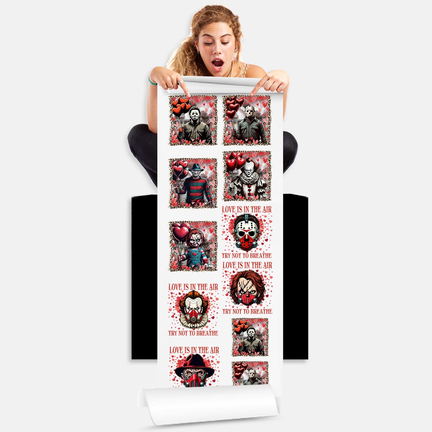 Love is in the Scare: Valentine Horror DTF Transfer 22x60 - Direct-to-Film Gang Sheet, Ready-to-Press Horror Valentine Design for Apparel