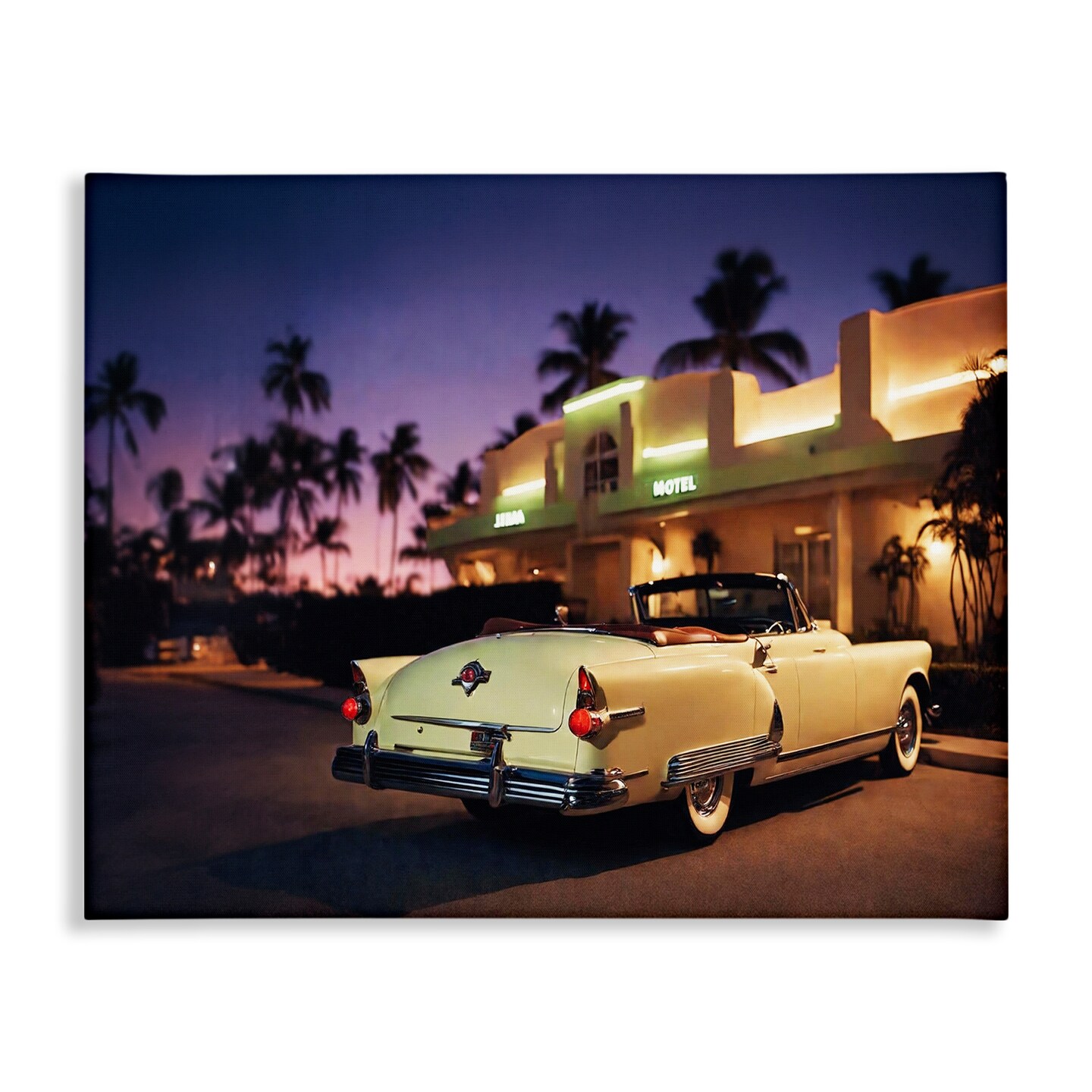 Stupell Industries Antique Car Tropical Motel Canvas Wall Art Design by Noah Bay
