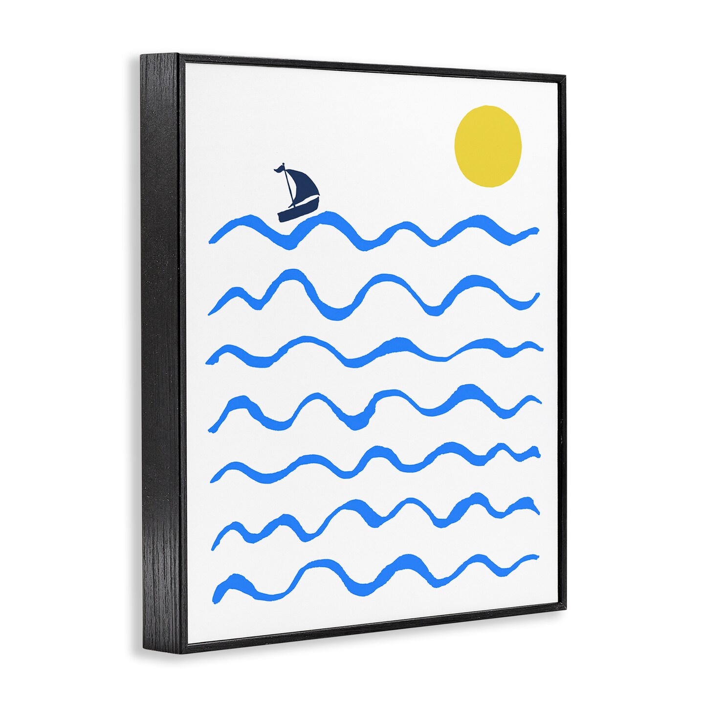Stupell Industries Blue Waves &#x26; Sailboat Doodle Framed Giclee Wall Art Design by Ahmed Sameh Hussein