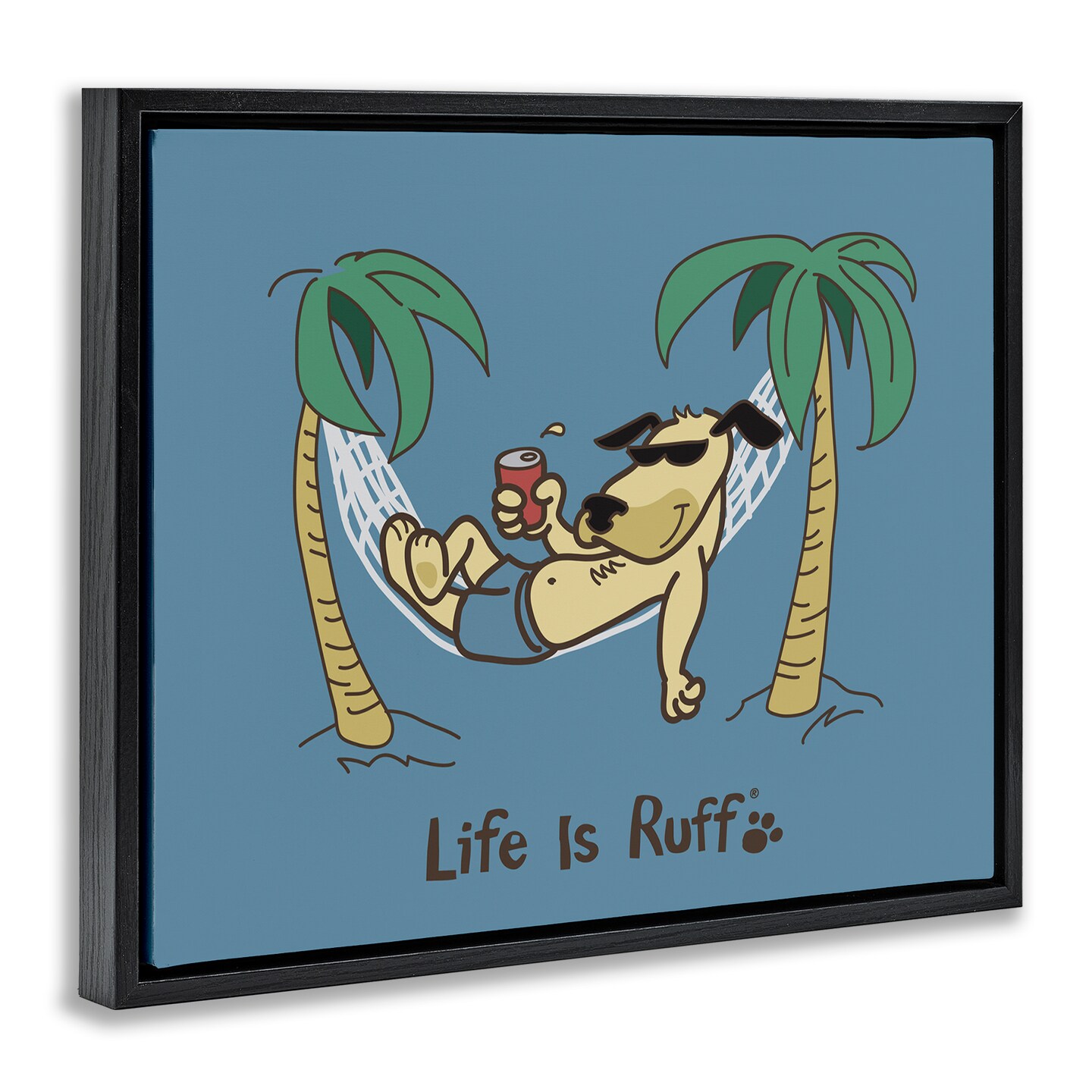 Stupell Industries Tropical Dog on Hammock Framed Floater Canvas Wall Art Design by LIR