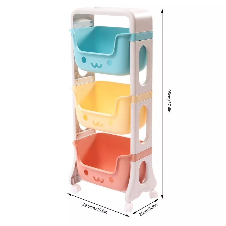 3-Tier Rolling Cart Kids Playroom Decor Doll Activity Rack Shelf 10kg/22.04lbs