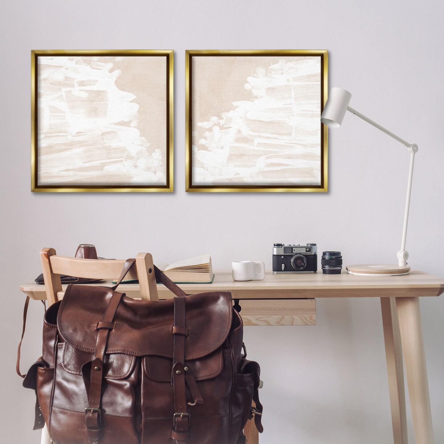 Stupell Industries Abstract Cream Layered Strokes 2 pc Framed Floater Canvas Wall Art Set Design by June Erica Vess