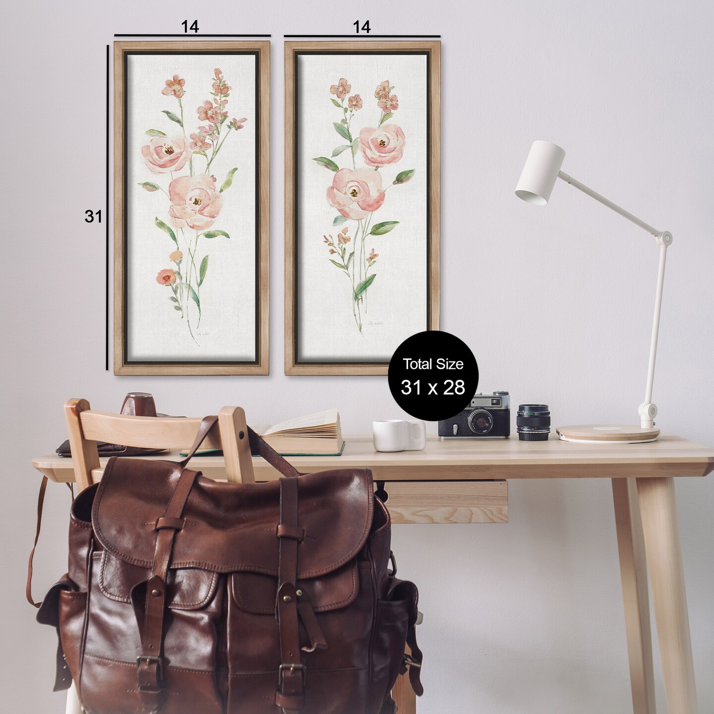 Stupell Industries Simple Pink Watercolor Flowers 2 pc Framed Floater Canvas Wall Art Set Design by Sally Swatland