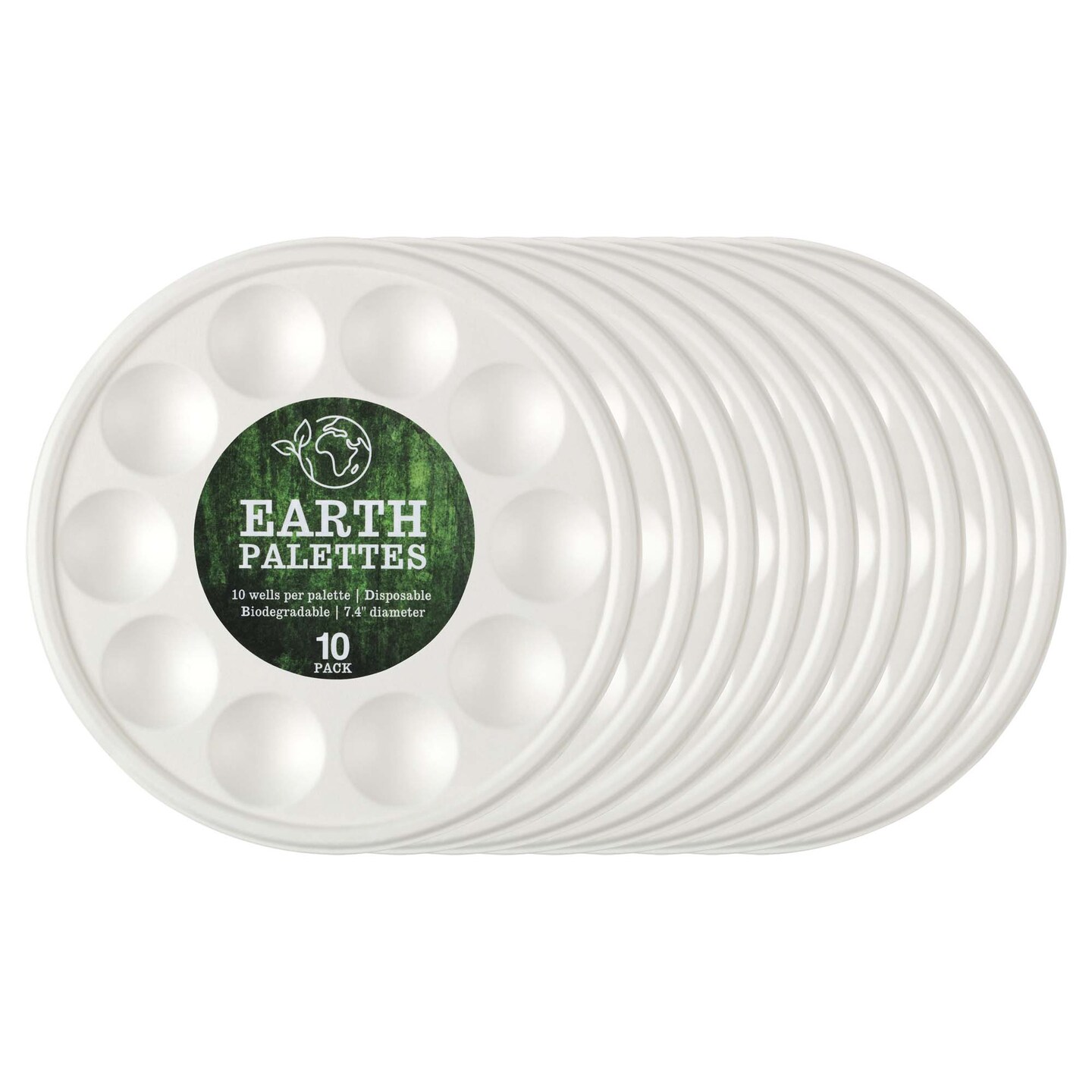 Creative Mark Disposable Paint Palette, 7-3/8&#x22; Diameter, 10 Pack - Eco-Conscious, Biodegradable Paint Holder Tray for Artists, Compostable Paint Tray Palette with 10 Wells Each, Easy Cleanup