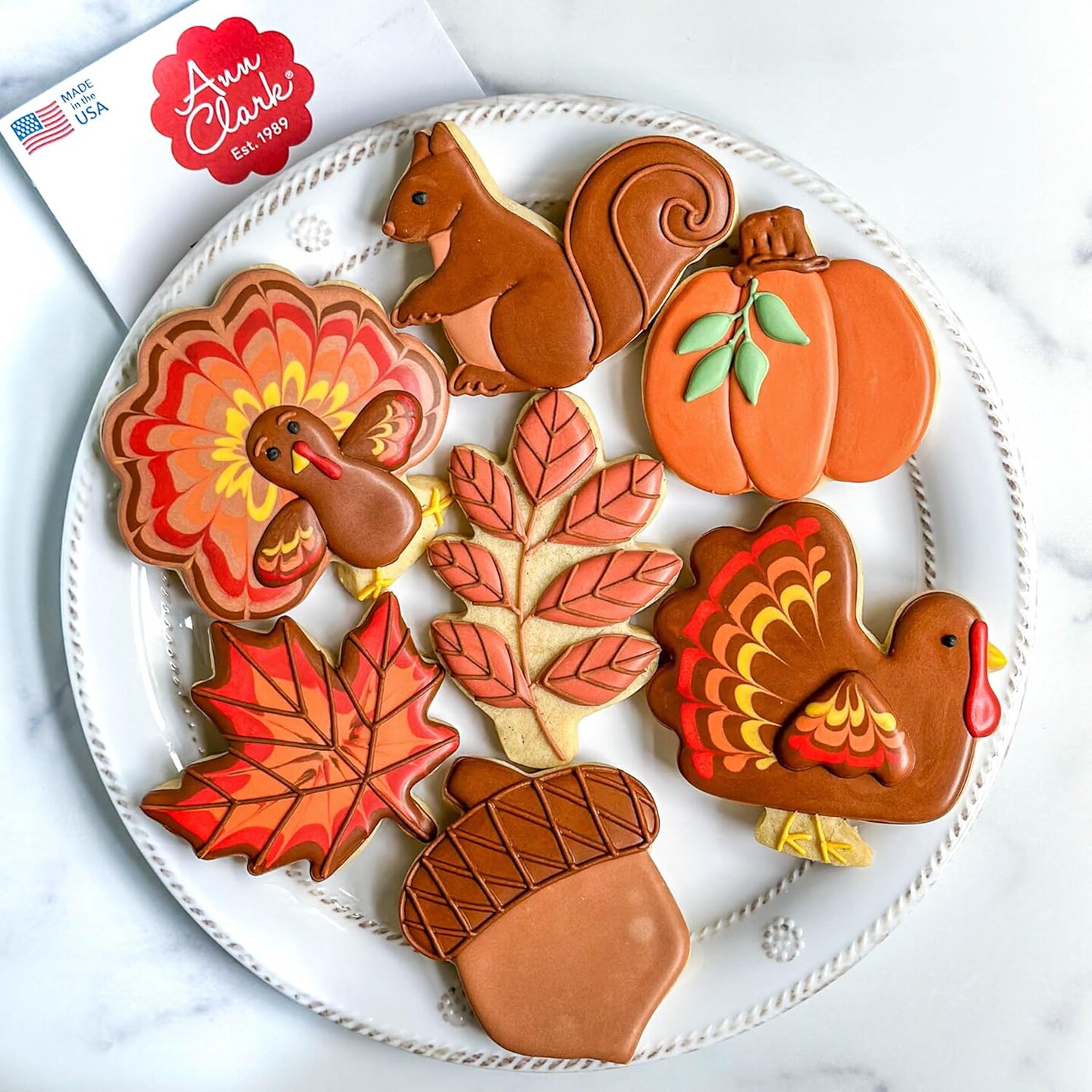 Fall & Thanksgiving 7 Piece Cookie Cutter Set Includes Pumpkin Maple Leaf Turkey Squirrel Acorn