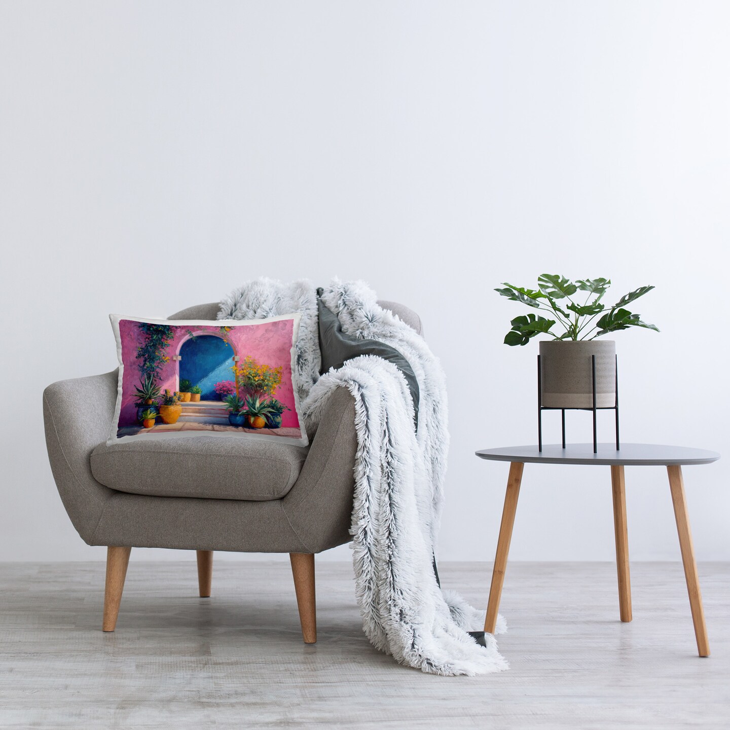 Floral Arched Doorway Design by Imagine It Images Throw Pillow 