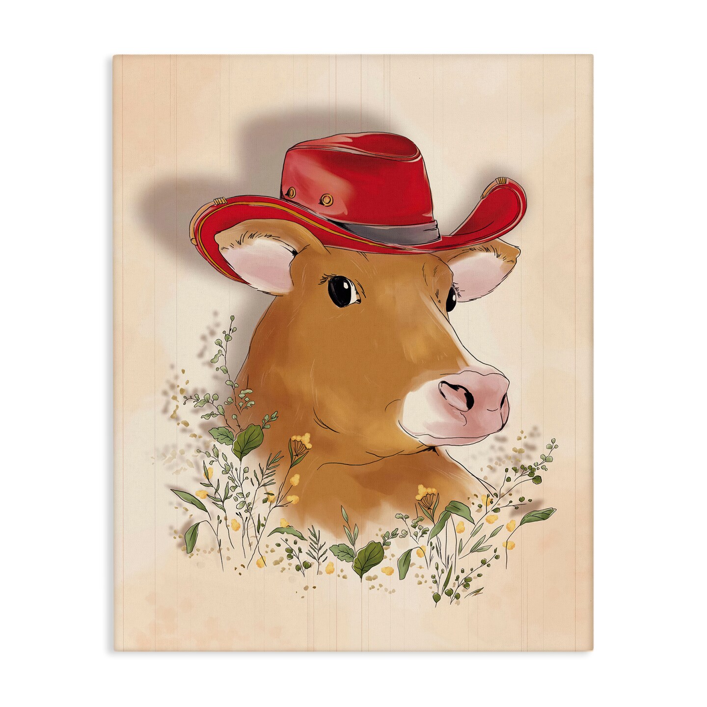 Stupell Industries Cow with Red Cowboy Hat Canvas Wall Art Design by Andrea Jasid Grassi