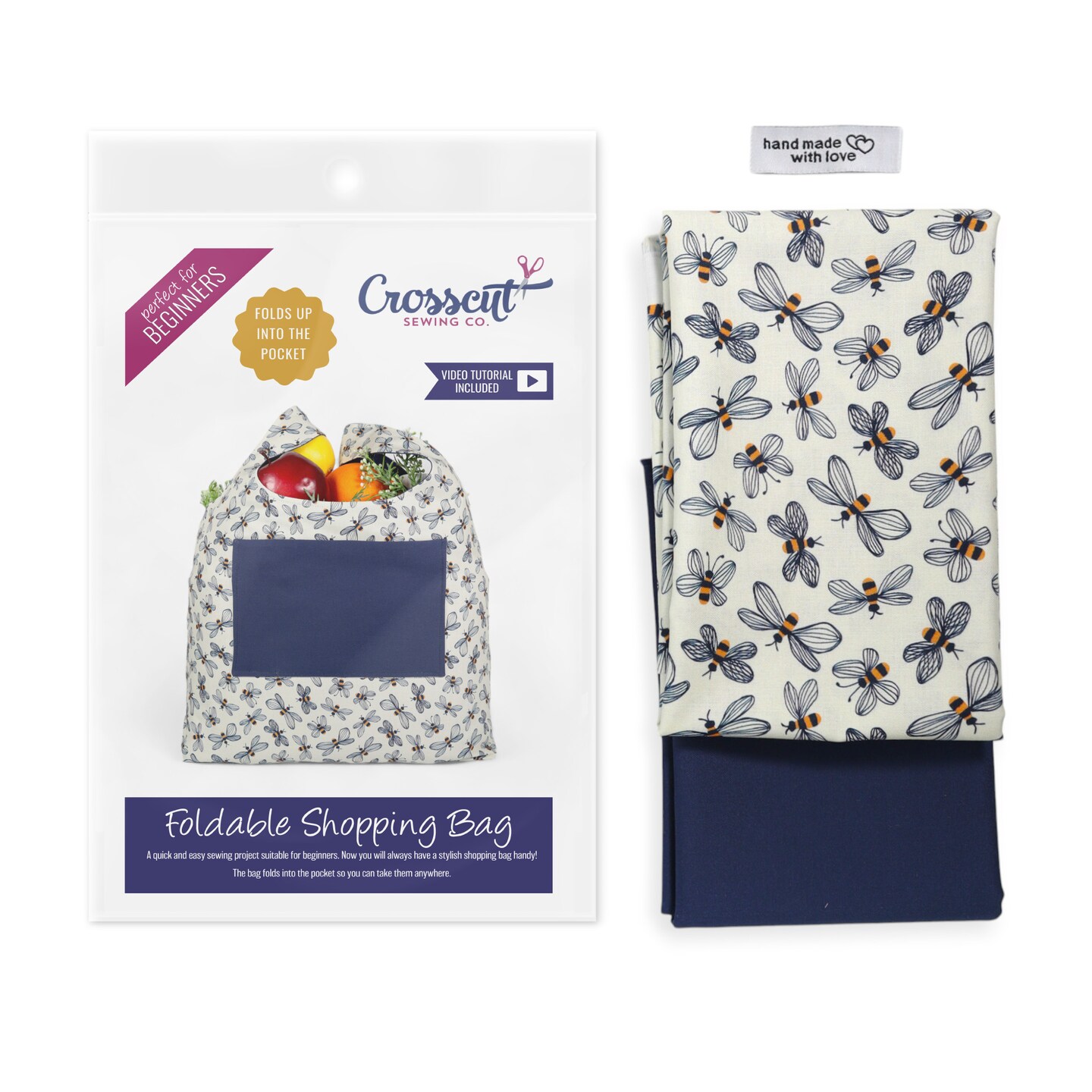 Crosscut Sewing Co.&#xAE; Foldable Shopping Bag Sewing Kit - Beginner Sewing Project Kit
