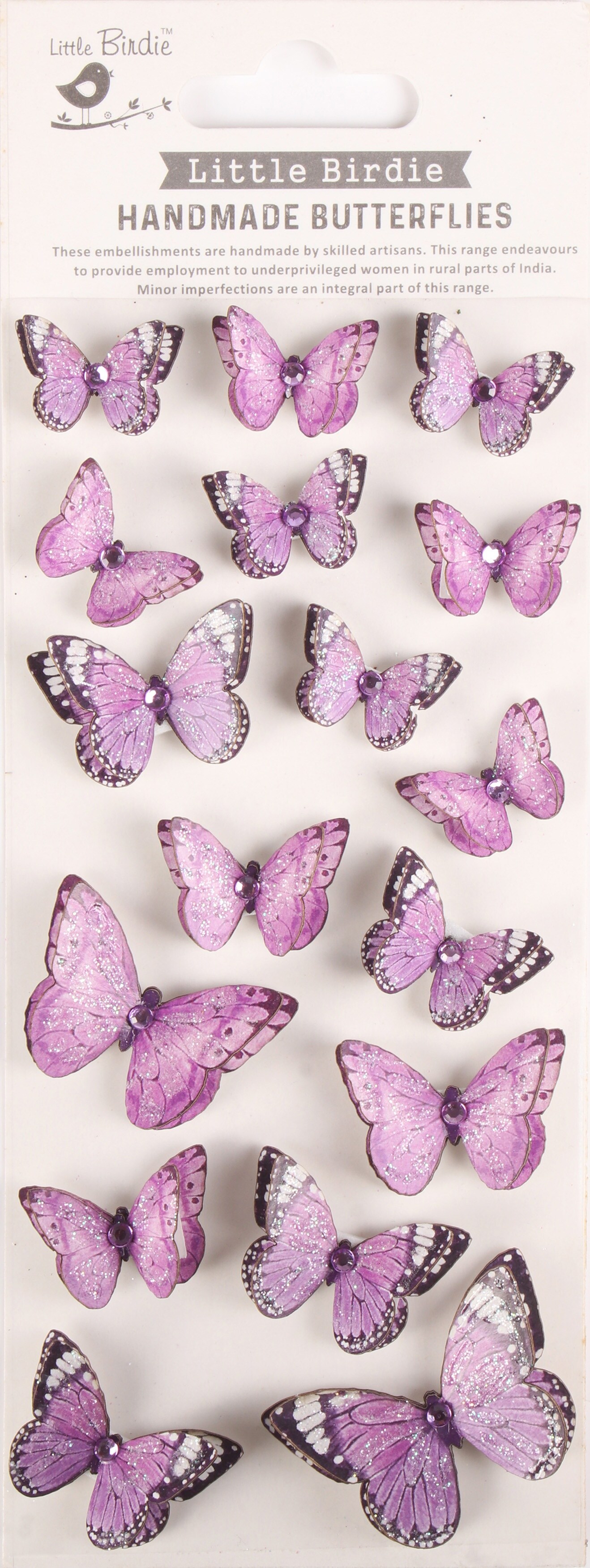 Little Birdie 3D Jewel Butterfly Embellishment 17/Pkg-Pastel Purple
