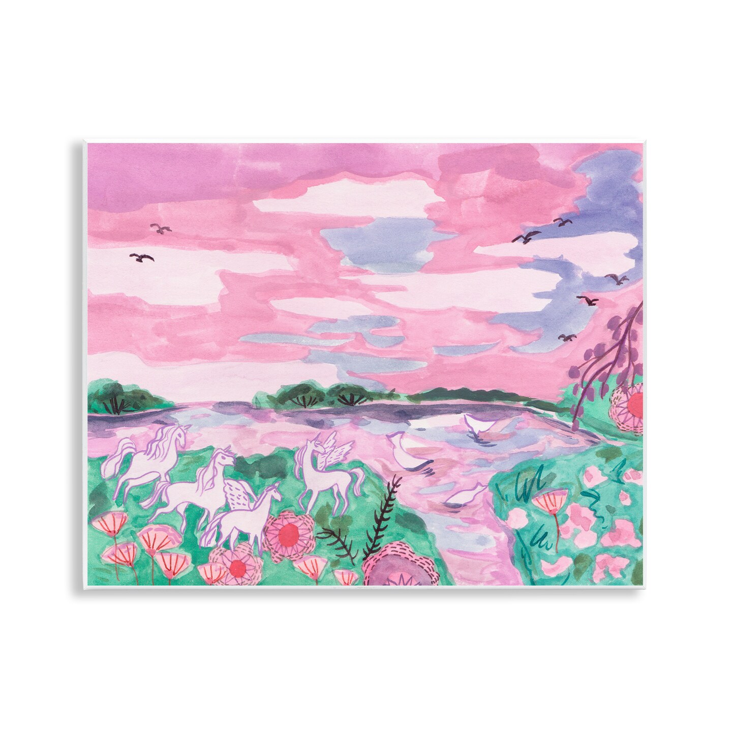 Stupell Industries Pastel Unicorns Landscape Wall Plaque Art Design by Melissa Wang