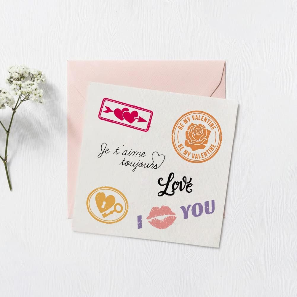 Valentines Rose Heart Clear Stamps for Card Making Decoration and Scrapbooking Supplies, Valentine&#x27;s Day Words with Sentiment Transparent Rubber Stamps for Paper Card Photo Album Crafting Supplies