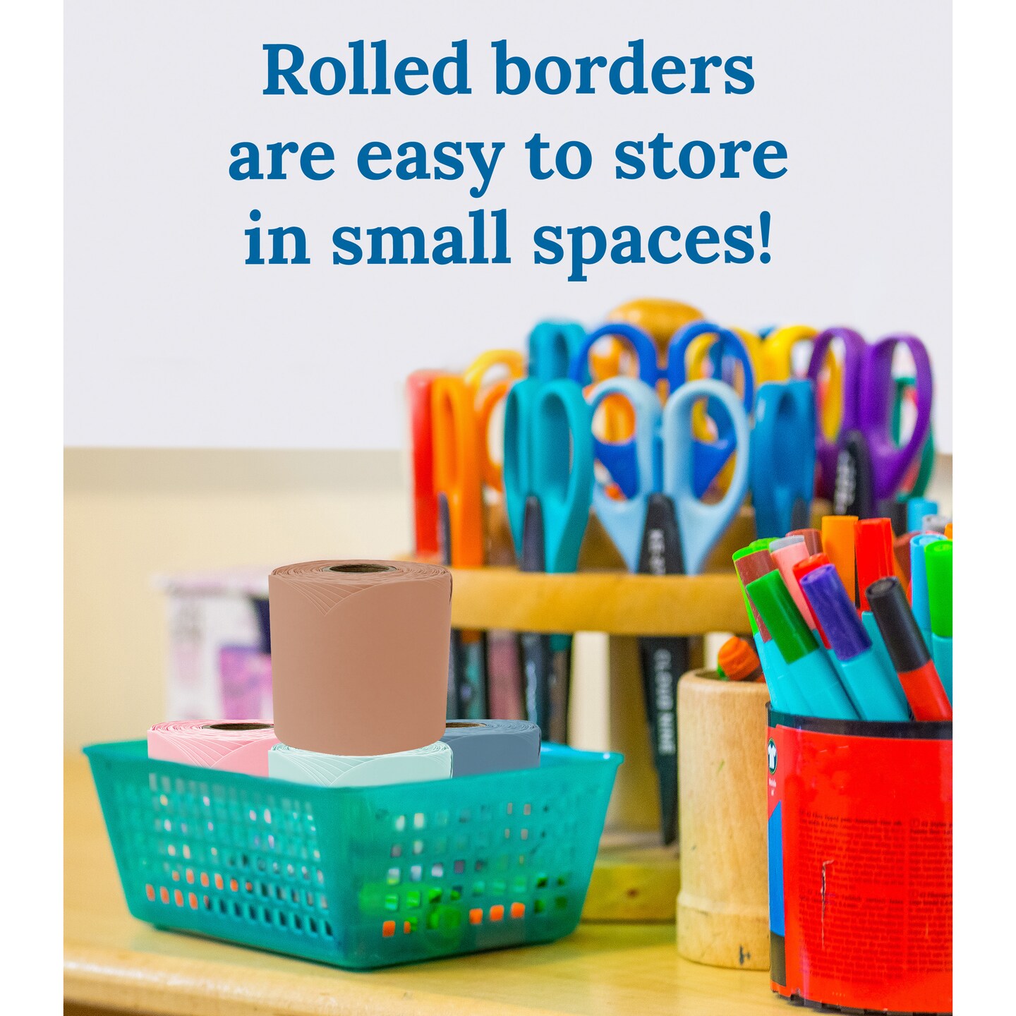 Carson Dellosa 260Ft Rolled Modern Boho Bulletin Board Border Set, 4 Pack of Scalloped Border Trim, Brown, Blue, Green and Pink Bulletin Board Borders for White Board, Cork Board, Boho Classroom D&#xE9;cor