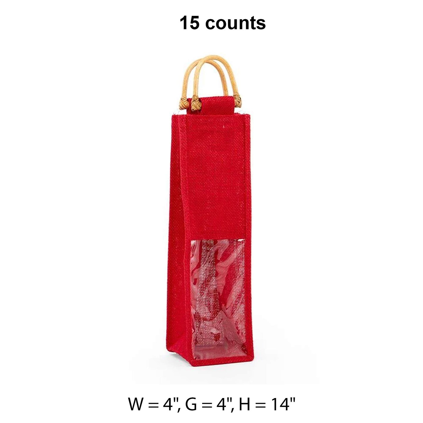 Jute Wine Bag with Wooden Handles 4&#x22; x 4&#x22; x 14&#x22; Stylish