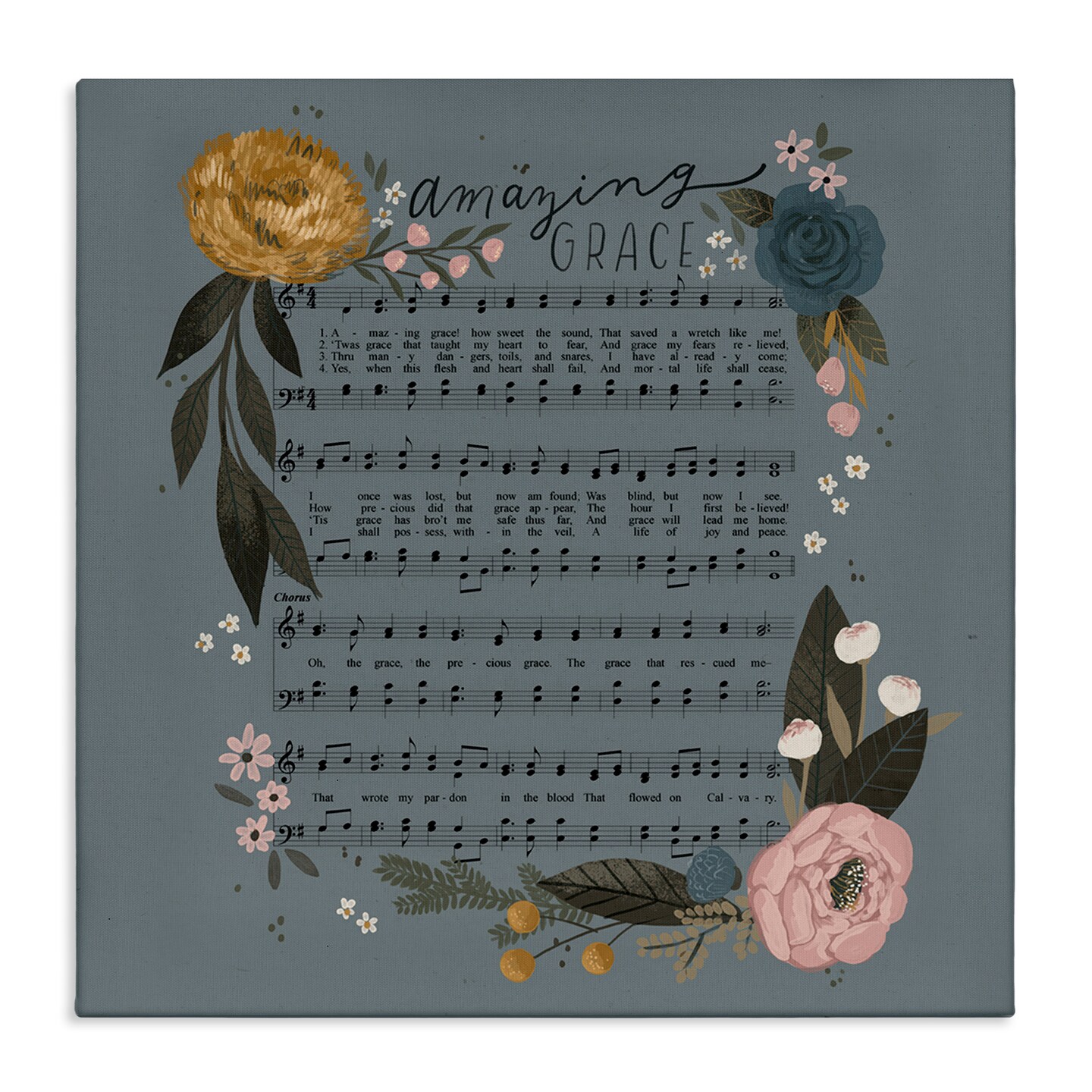 Stupell Industries Amazing Grace Floral Hymn Canvas Wall Art Design by Loni Harris