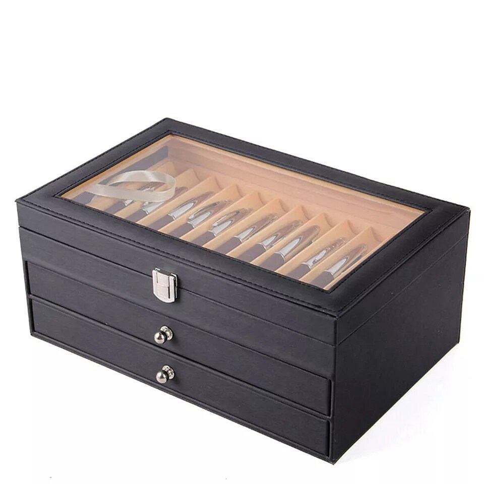 36 Slot Fountain Pen Holder Leather Display Case Organizer Collector Storage Box