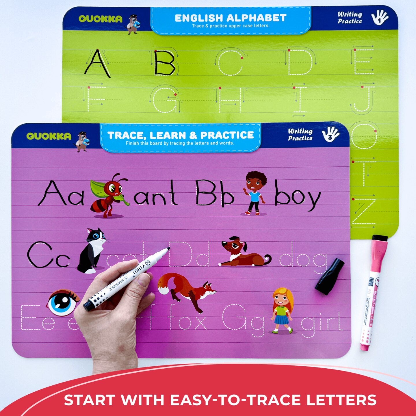QUOKKA Busy Book Practice Handwriting for Kids - Learn to Write for Toddlers 3-5 | 30 Tasks | Pre K ABC Letter Tracing | Homeschool Preschool Learning Activities