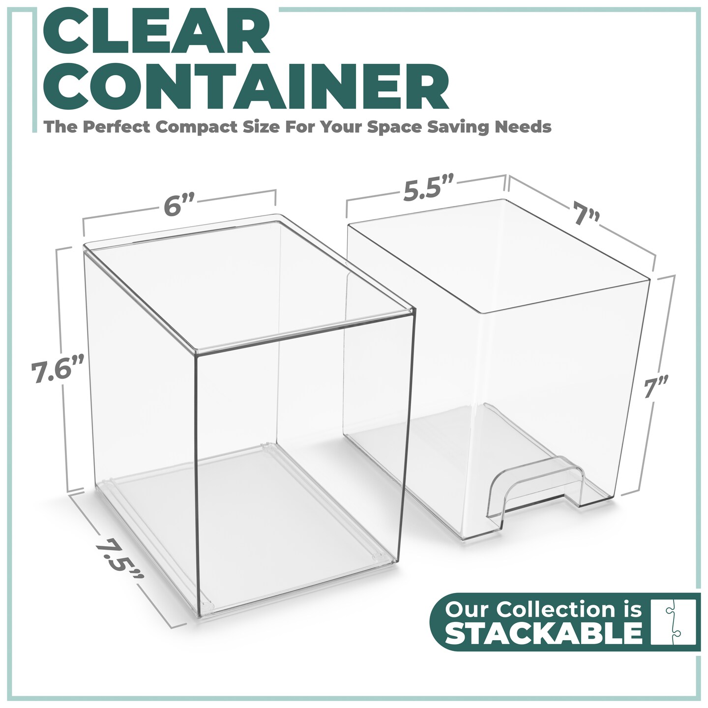 Sorbus Acrylic Storage Containers with Pull-Out Drawers - 2 Pack, 7.6” Clear Tall Stackable Storage Bins Set