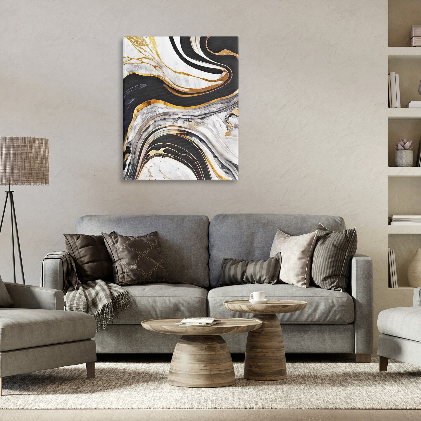 Stupell Industries Marbled Fluid Gold Accent Canvas Wall Art Design by Jesse Keith