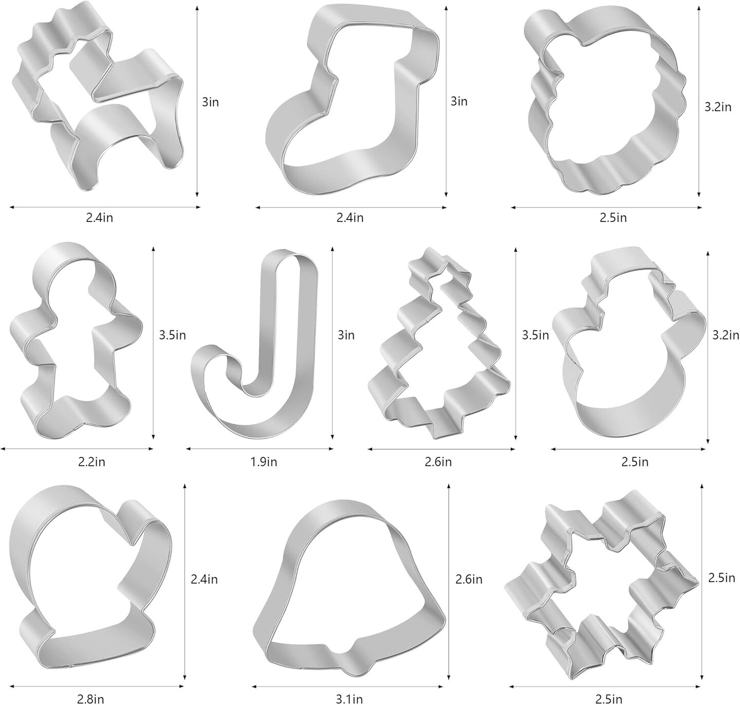 10-Piece Christmas Cookie Cutter Set - Stainless Steel Shapes